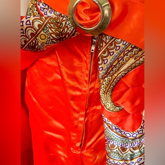 NWT! VTG 70s Maxi Skirt Attached Shorts Hot Pants Quilted Orange Psychedelic - Picture 4 of 14